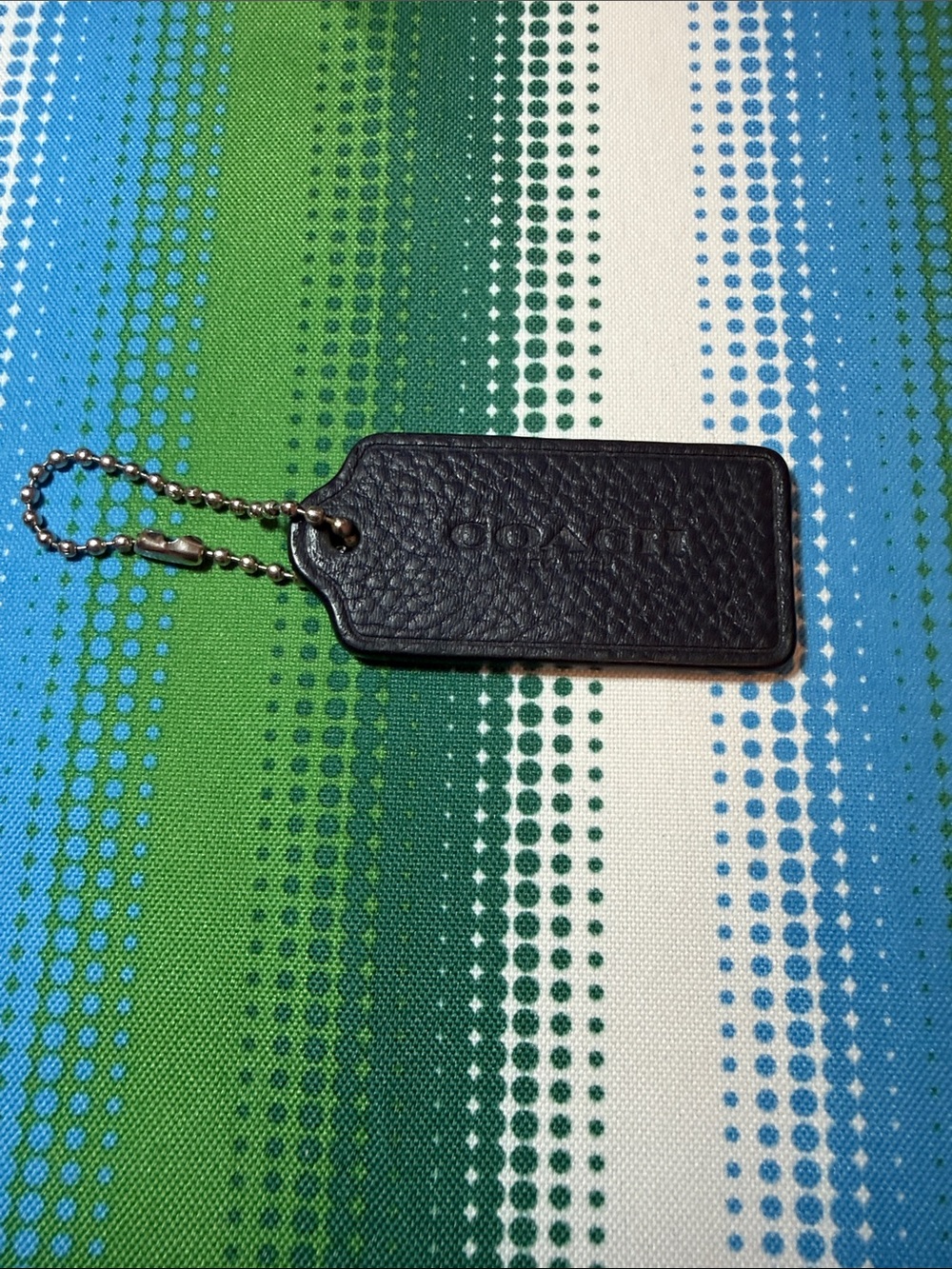 Coach Black Pebbled Leather Dog Tag Key Holder with Ball Chain